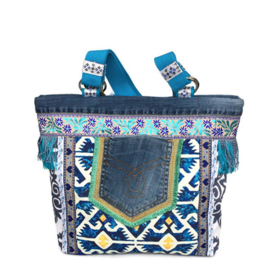 Handtas in turquoise geel in  boho Ibiza stijl