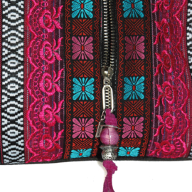 Boho handbag Aztec style in fuchsia turquoise