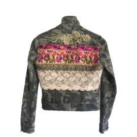 Embellished denim jacket camouflage with elephants