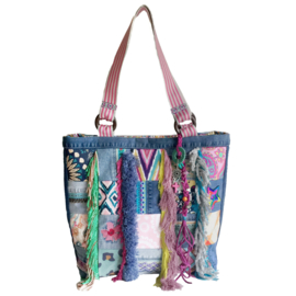 Grote tote handbag patchwork jeans met gekleurde stof in Ibiza stijl