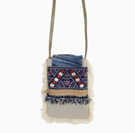 Telefoontasje bohemian stijl met bloempatroon met Swarovski en tijgeroog