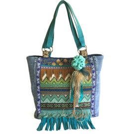 Tote handbag jeans Ibiza style in turquoise