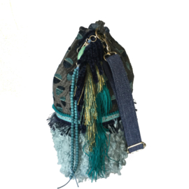Bucket bag turquoise blue with fake fur
