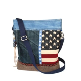Crossbody American flag with jeans and fringe