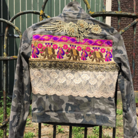 Embellished denim jacket camouflage with elephants