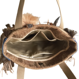 Tote handbag brown Navajo with feathers and fringes