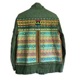Embellished denim jacket khaki colored Aztec