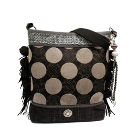 Crossbody in black grey with circles and pompons