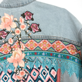 Embellished denim jacket Ibiza pastel flower power