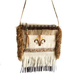 Festival purse in brown and cream embroidered with flower