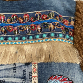 Recycled Western Denim Vest with Teddy Trim – One of a Kind
