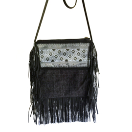 Halloween purse creepy black grey with cross and fringe