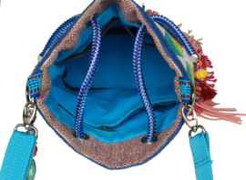 Ibiza bucket bag pink turquoise with fringes