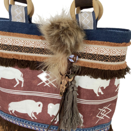 Tote handbag boho western buffalos with brown teddy fur
