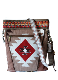 Schoudertas Navajo stijl rood bruin met franje