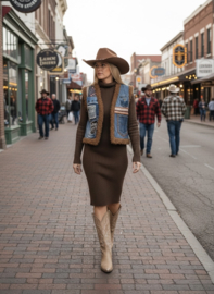 Recycled Western Denim Vest with Teddy Trim – One of a Kind