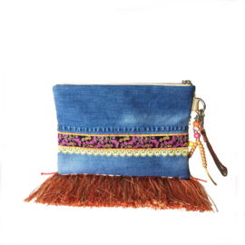 Boho clutch in oranje en gele stof in Ibiza stijl