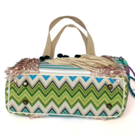 Tote handbag Ibiza boho style colored with fringes
