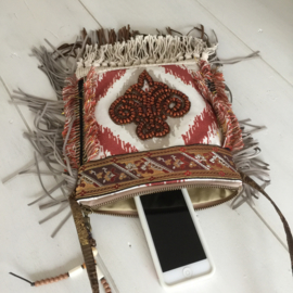 Festivaltasje Navajo stijl met kralenpatch bruin