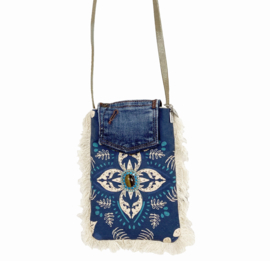 Telefoontasje bohemian stijl met bloempatroon met Swarovski en tijgeroog