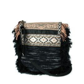 Western crossbody bag black brown with fringes