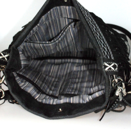 Nordic crossbody bag black white fringes