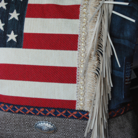 Crossbody American flag with jeans and fringe