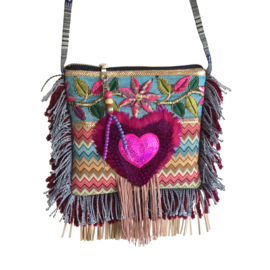 Festival bag with heart Ibiza style fuchsia blue