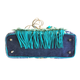 Jeans handtas Ibiza style met turquoise versiering