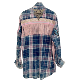 Vintage Upcycled Blouse checkered in blue pink – One of a Kind