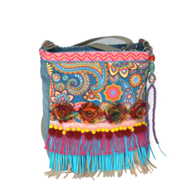 Flower crossbody hippie style colored with fringes