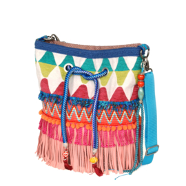 Ibiza bucket bag pink turquoise with fringes