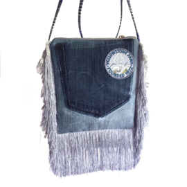 Boho festivaltasje gerecyclede jeans franje grijs