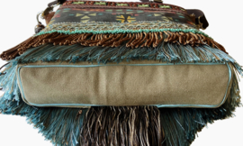 Crossbody with long fringe in Aztec style brown turquoise