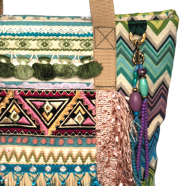 Tote handbag Ibiza boho style colored with fringes