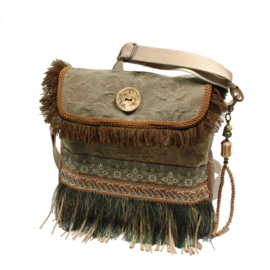 Boho crossbody bag army green canvas fringed