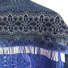 Embellished denim jacket blue and white with fringe