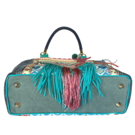 Tote handbag with fringe in colored Ibiza style