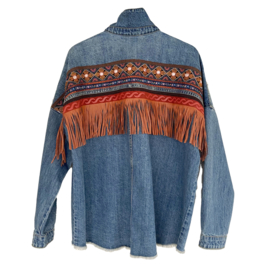 Oversized boho western jacket met sierband en lange franje