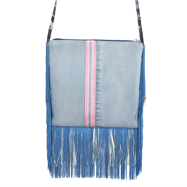 Festival bag Ibiza style in blue and pink with coins