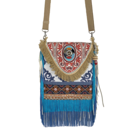 Festival crossbody boho western with long fringe  in blue and orange