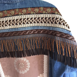Embellished denim jacket boho western style with fringe