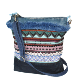 Crossbody Aztec style in blue with old jeans