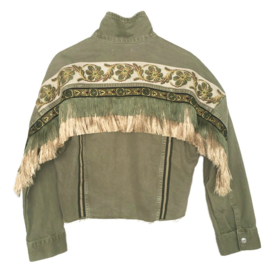 Khaki jacket boho western style embellished with long fringe