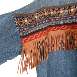 Oversized boho western jacket with deco trims and long fringe