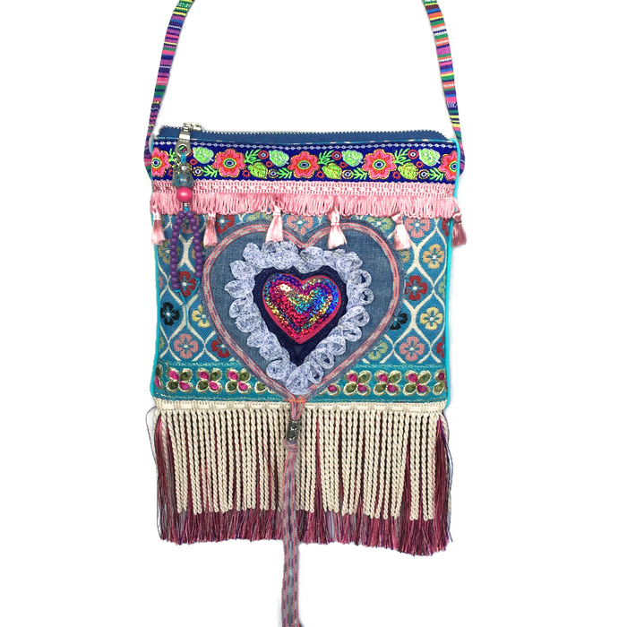 Festival purse with big heart in Ibiza style