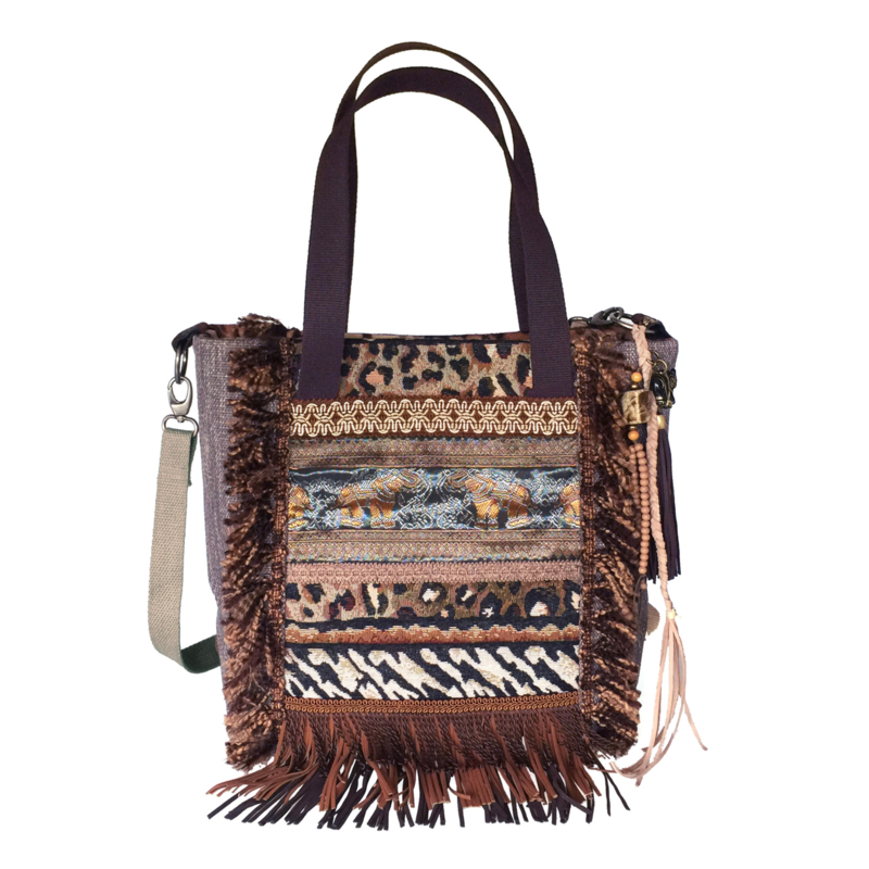 African tote handbag with elephants and leopard