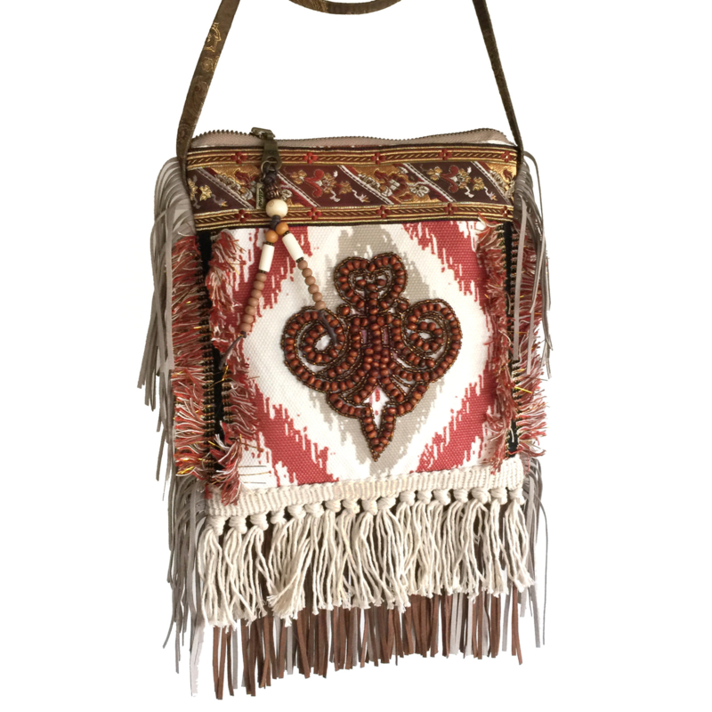 Festival bag Navajo style with bead patch brown