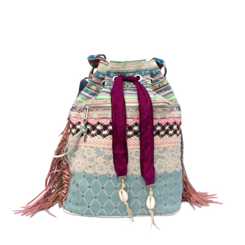 Bucket bag pastels in Ibiza style with fringes