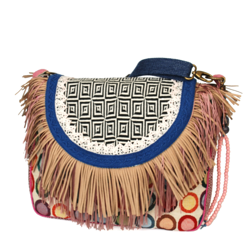 Hippie crossbody retro style colored with fringes